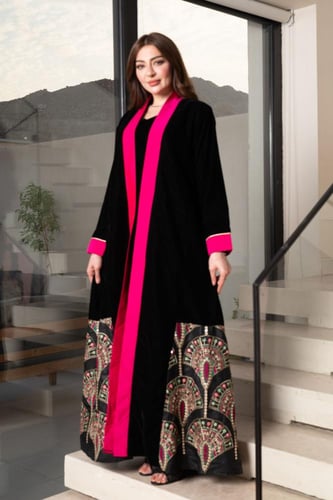 جلابية مخمل قطعتين ممزوجة بخامة لينن