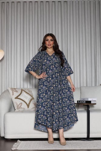 جلابية روز قطن خفيف صيفية ميدي ( رقبة سبعة )