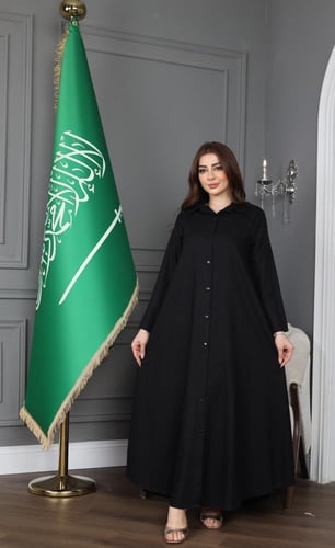 جلابية لينن بصورة في الظهر - تصميم عباية