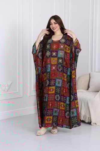 جلابية رايون قطن ( فراشة ) بتطريز خفيف في الصدر