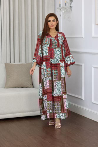 جلابية روز قطن خفيف صيفية طويلة ( رقبة سبعة )