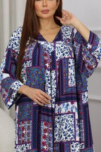 جلابية روز قطن خفيف صيفية طويلة ( رقبة سبعة )