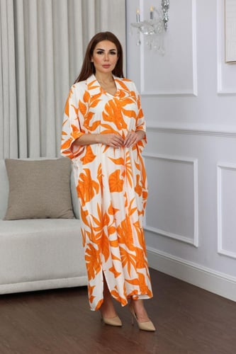 جلابية روز قطن خفيف صيفية ميدي ( رقبة قلاب )