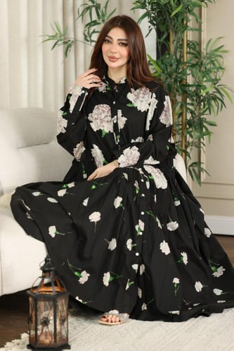 جلابية قطن قطعتين ( نسائية ) ربيعية بنقوشات جميلة