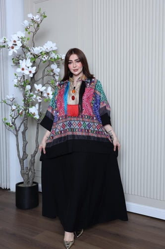 جلابية قطعتين وبرنت مشجر متنوع