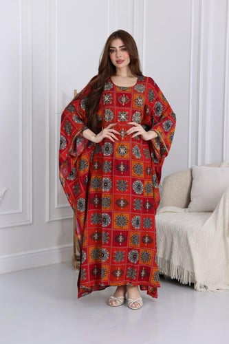 جلابية رايون قطن ( فراشة ) بتطريز خفيف في الصدر