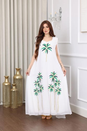 جلابية شيفون قطعتين متصلة بتطريز النخل