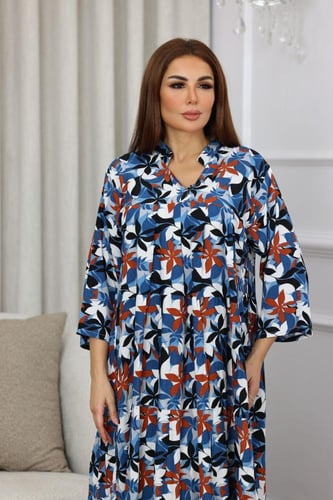 جلابية روز قطن خفيف صيفية طويلة ( رقبة سبعة )