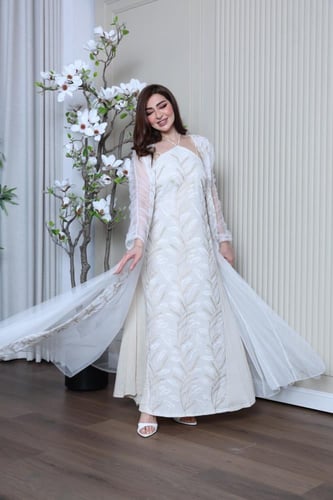 جلابية قطعتين مطرزة وأكمام زم