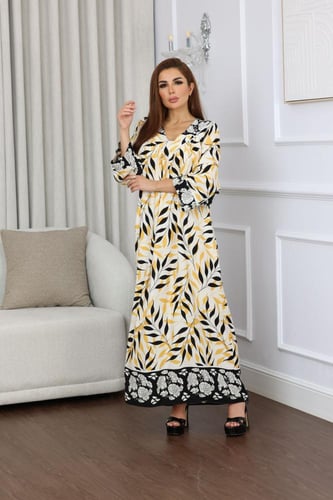 جلابية روز قطن خفيف صيفية طويلة ( رقبة سبعة )