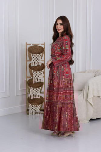 جلابية رايون قطن مشجرة بتطريز خفيف في الصدر