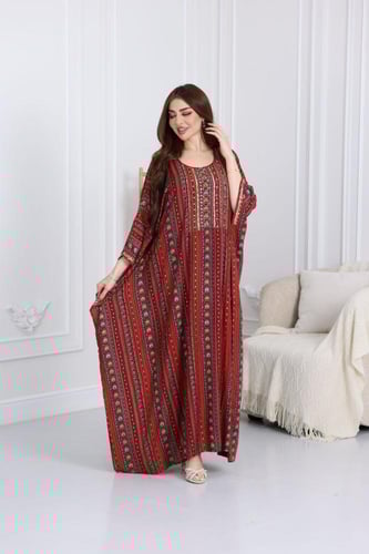 جلابية رايون قطن ( فراشة ) بتطريز خفيف في الصدر