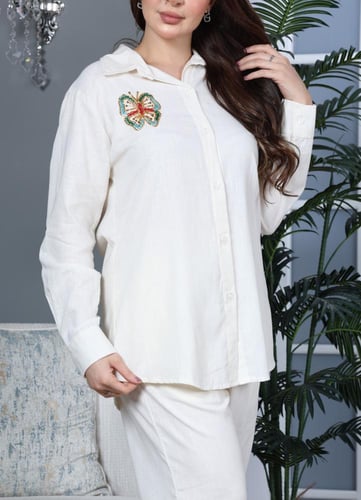 طقم لينن بتطريز فراشة