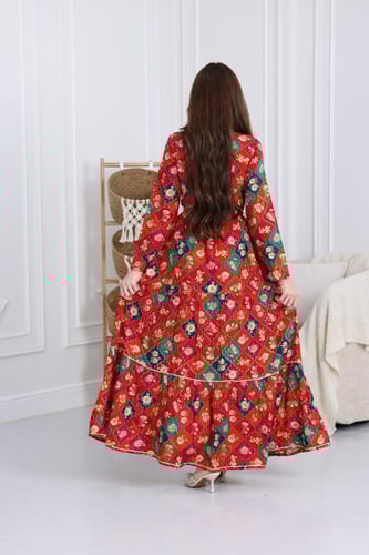 جلابية رايون قطن مشجرة بتطريز خفيف في الصدر