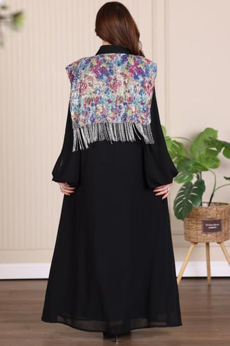 جلابية شيفون مبطن وصدرية ترتر برقبة قلاب