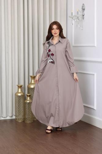 جلابية بخامة قطن بوبلين بتطريز في الصدر