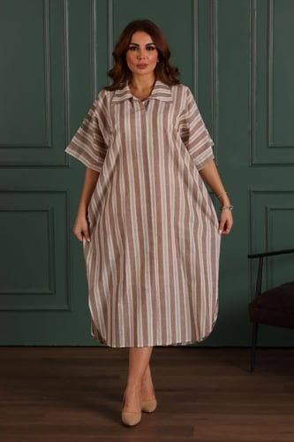 جلابية ريون لينن قلاب مقلمة ( قصيرة )