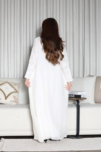 جلابية لينن خيش بتطريز شك في الصدر و اكمام كسرات