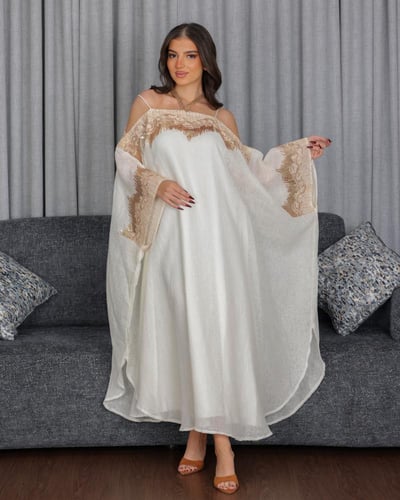 جلابية لينن سهرة بأكتاف مفتوحة