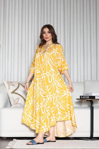 جلابية روز قطن خفيف صيفية ميدي ( رقبة سبعة )