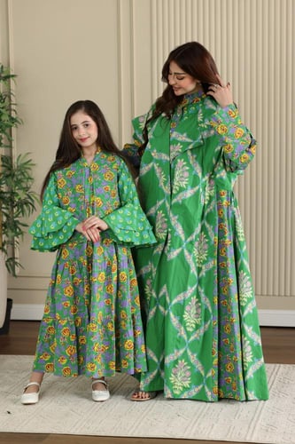 جلابية قطن قطعتين ( بناتية ) ربيعية بنقوشات جميلة