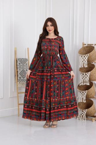 جلابية رايون قطن مشجرة بتطريز خفيف في الصدر