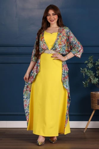 فستان سهرة كريب وخامة الترتر الملون