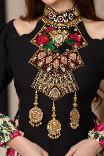 جلابية بتطريز شك يدوي ممزوجة بمقاش شالكي