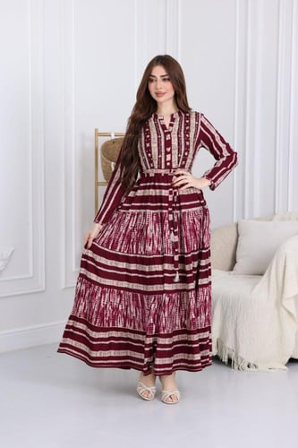 جلابية رايون قطن مشجرة بتطريز خفيف في الصدر