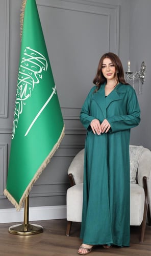 جلابية لينن بصورة في الظهر - تصميم عباية مفتوحة