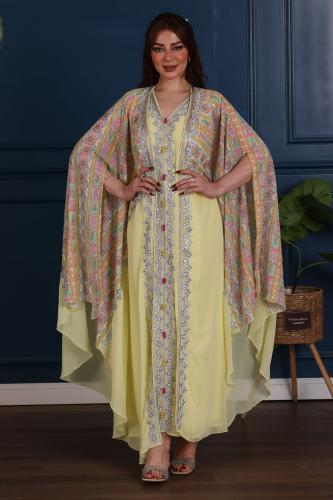 قفطان مغربي شيفون مطرز وكلوش