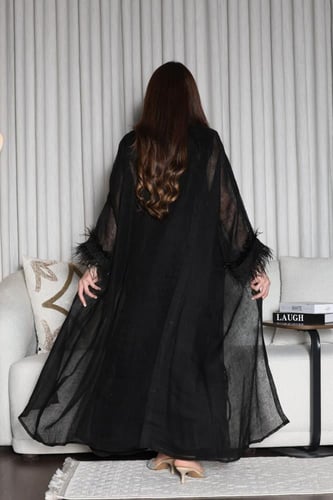 جلابية قطعتين متصلة لينن خيش بتطريز في الصدر واكما...