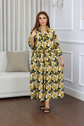 جلابية روز قطن خفيف صيفية طويلة ( رقبة سبعة )