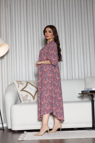 جلابية روز قطن خفيف صيفية ميدي ( رقبة سبعة )