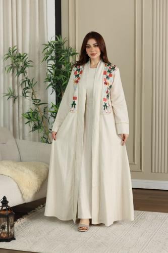 جلابية لينن قطعتين ( نسائية ) بنقوشات تراثية في ال...