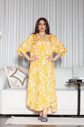 جلابية روز قطن خفيف صيفية ميدي ( رقبة سبعة )