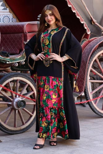 جلابية كريب بحريني وشالكي بحزام داخلي مخفي