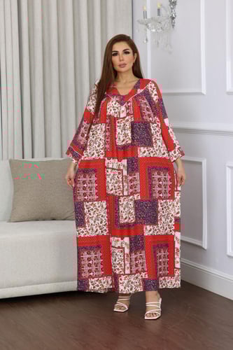 جلابية روز قطن خفيف صيفية طويلة ( رقبة سبعة )