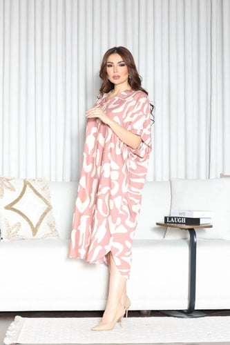 جلابية روز قطن خفيف صيفية قصيرة ( رقبة قلاب )