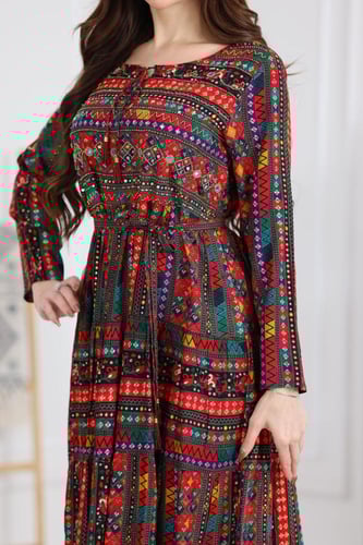 جلابية رايون قطن مشجرة بتطريز خفيف في الصدر