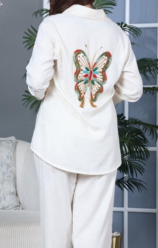 طقم لينن بتطريز فراشة