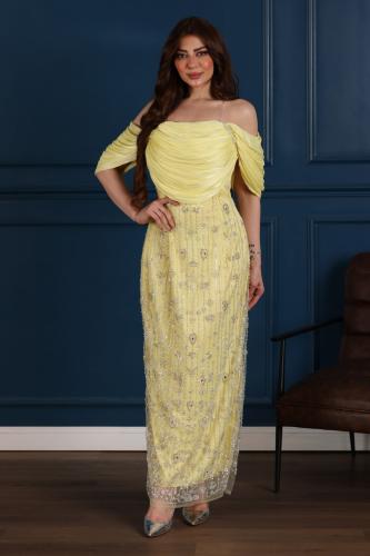 فستان اورجنزا وتل مطرز