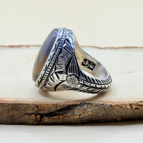 خاتم عقيق يماني مصور زجاجي عيار 990 برتاش