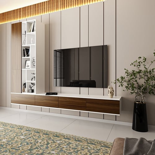TV table with shelves, white and brown color RS-10...
