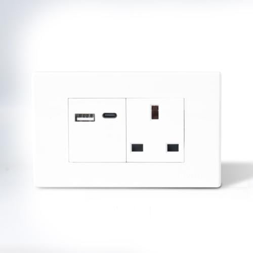 فيش ثلاثي مدخل usb+type-c امريكي 2*4