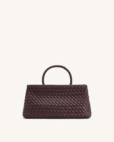 حقيبة توت منسوجة من إيلورا - لون عنابي غامق