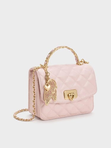 حقيبة كريسيدا المبطنة بمقبض علوي مع دلايات - وردي...