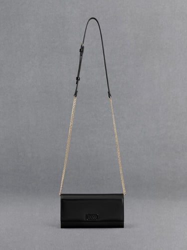 محفظة جلدية بحزام سلسلة - أسود