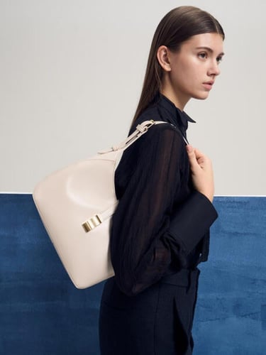 حقيبة كتف بحزام من الوستارية - لون الشوفان