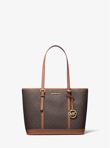 حقيبة توت صغيرة بسحاب علوي وشعار Jet Set Travel